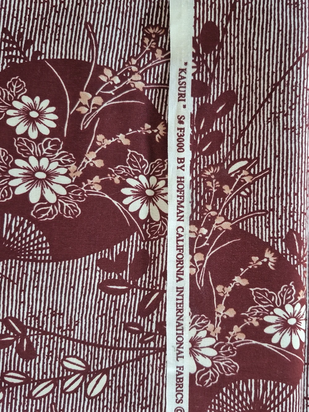 Burgundy Japanese Fans Kasuri Cotton Fabric 1 Yard Hoffman California Quilting